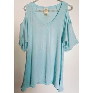 New Neon Soul Light Blue V-Neck Cold Shoulder Top M